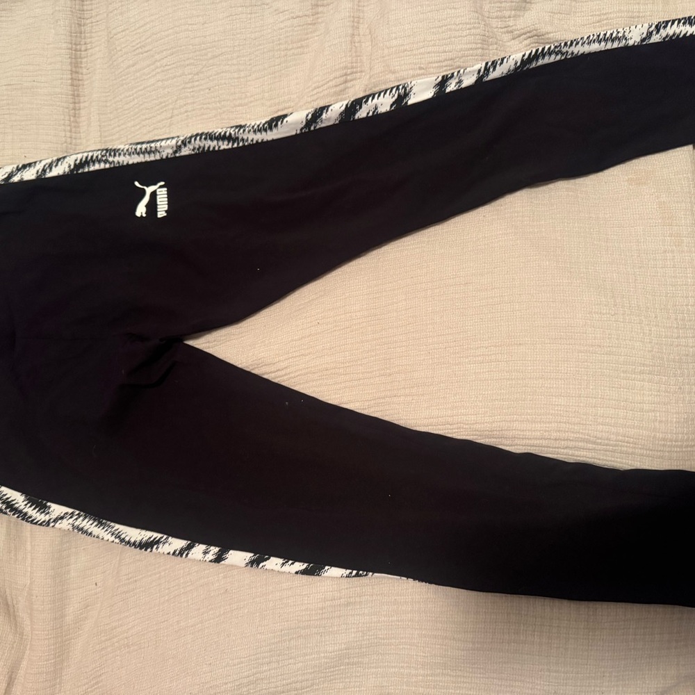 Puma Black Track Pants with Patterned Trim